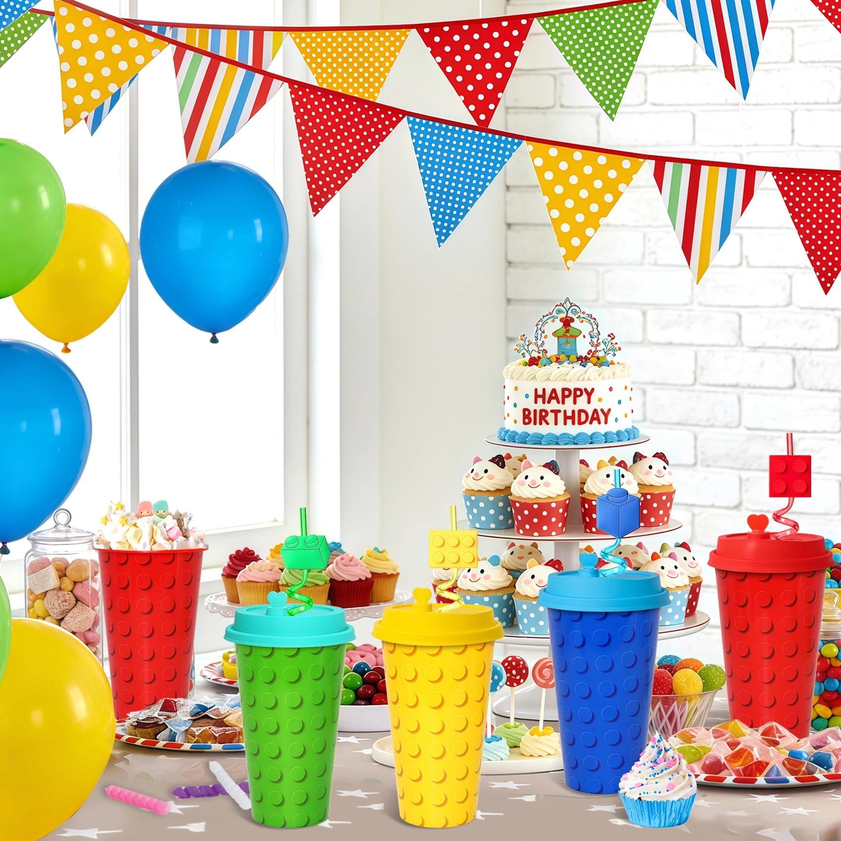 FZR Legend bricks-themed design on cups enhances building party atmosphere