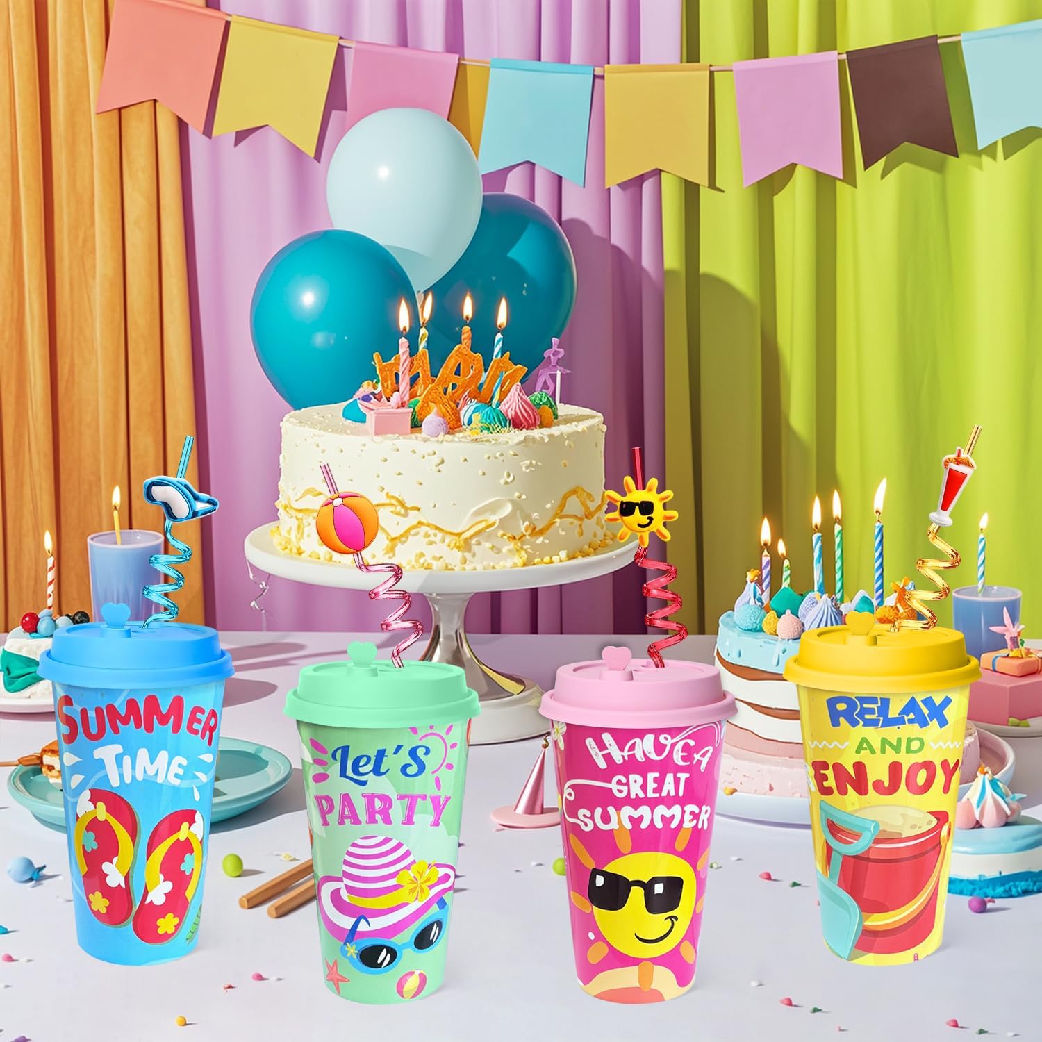 FZR Legend cups with crazy silly straws for playful summer vibes.