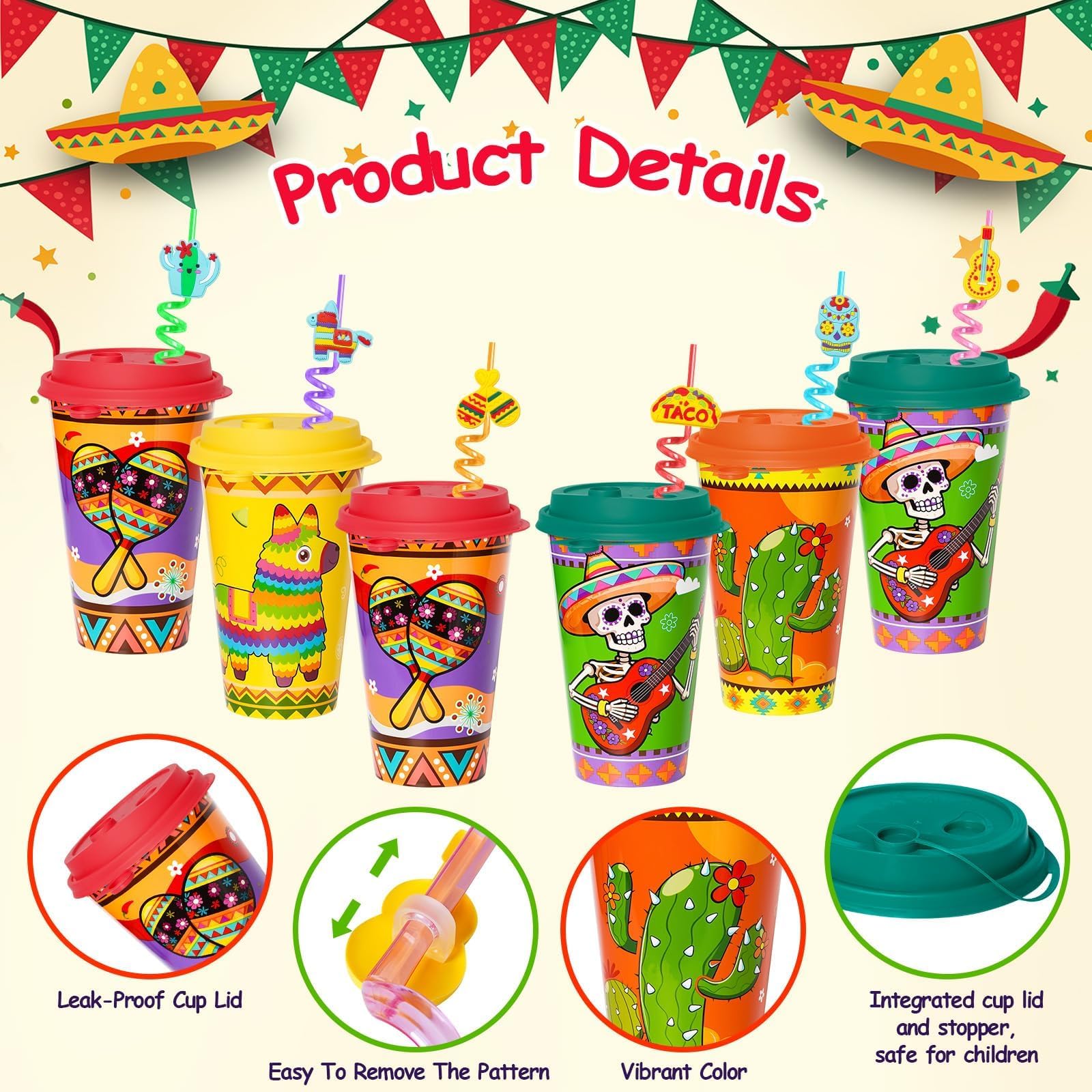 Bright fiesta-themed designs that match taco night decor.