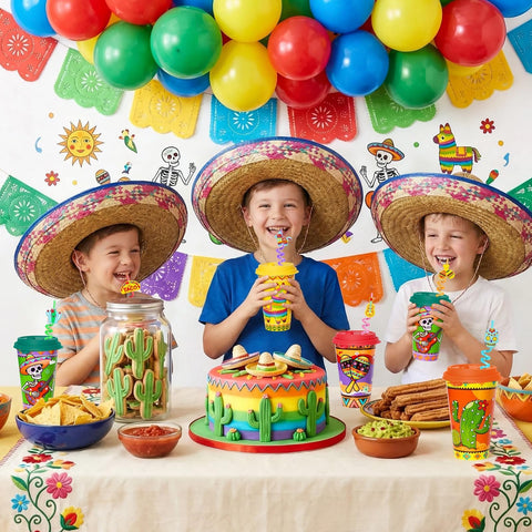 Colorful designs coordinate with varied party themes and decor.