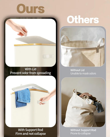 Breathable Oxford cloth reduces moisture buildup inside the hamper