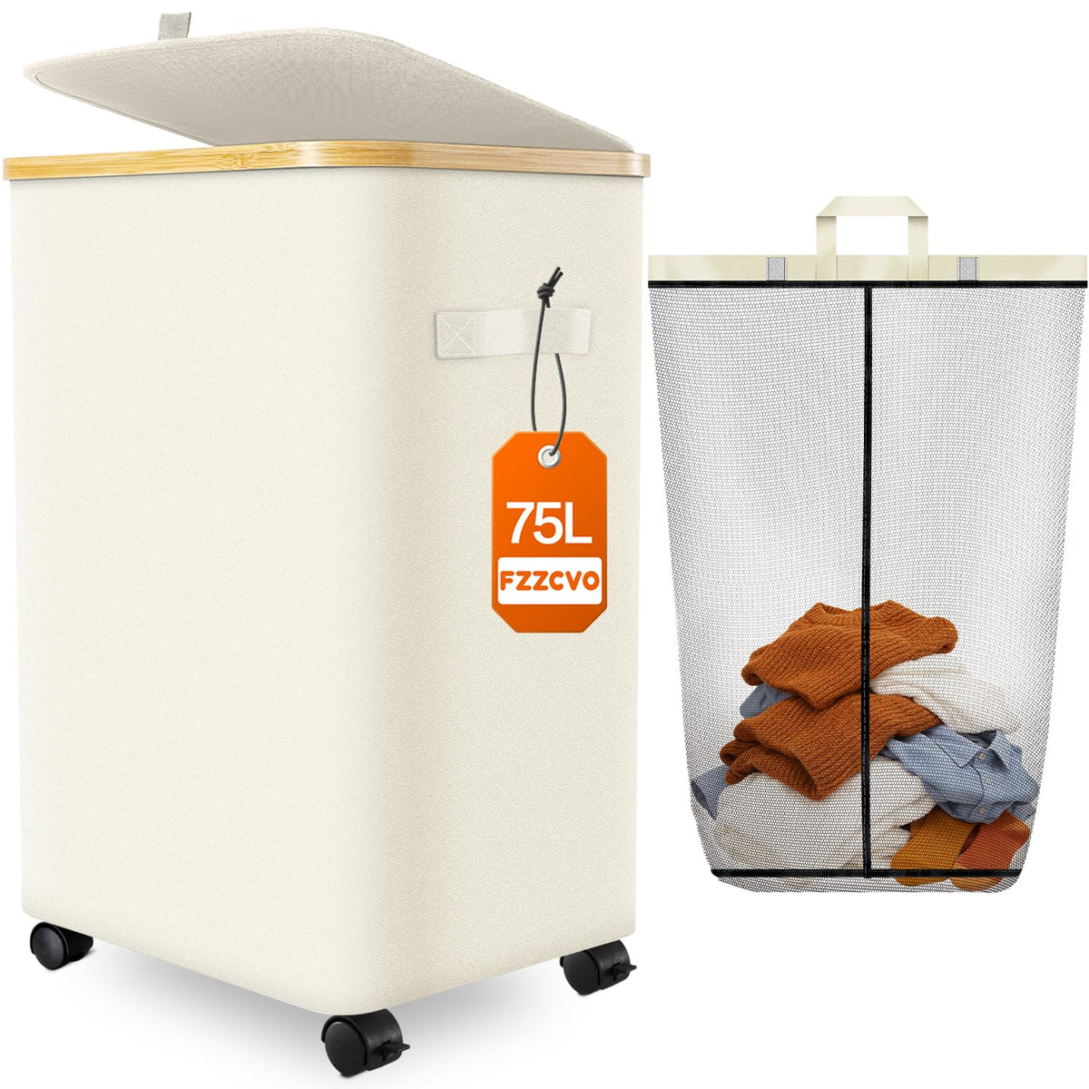 Fzzcvo laundry hamper on wheels for easy room-to-room transport
