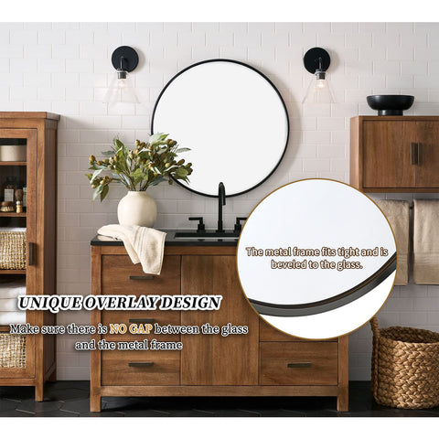 G-LEAF 32 inch round mirror shown on a wall for wide visibility.