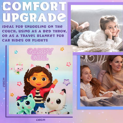 Gabby’s Dollhouse design blanket keeps kids warm during bedtime stories.