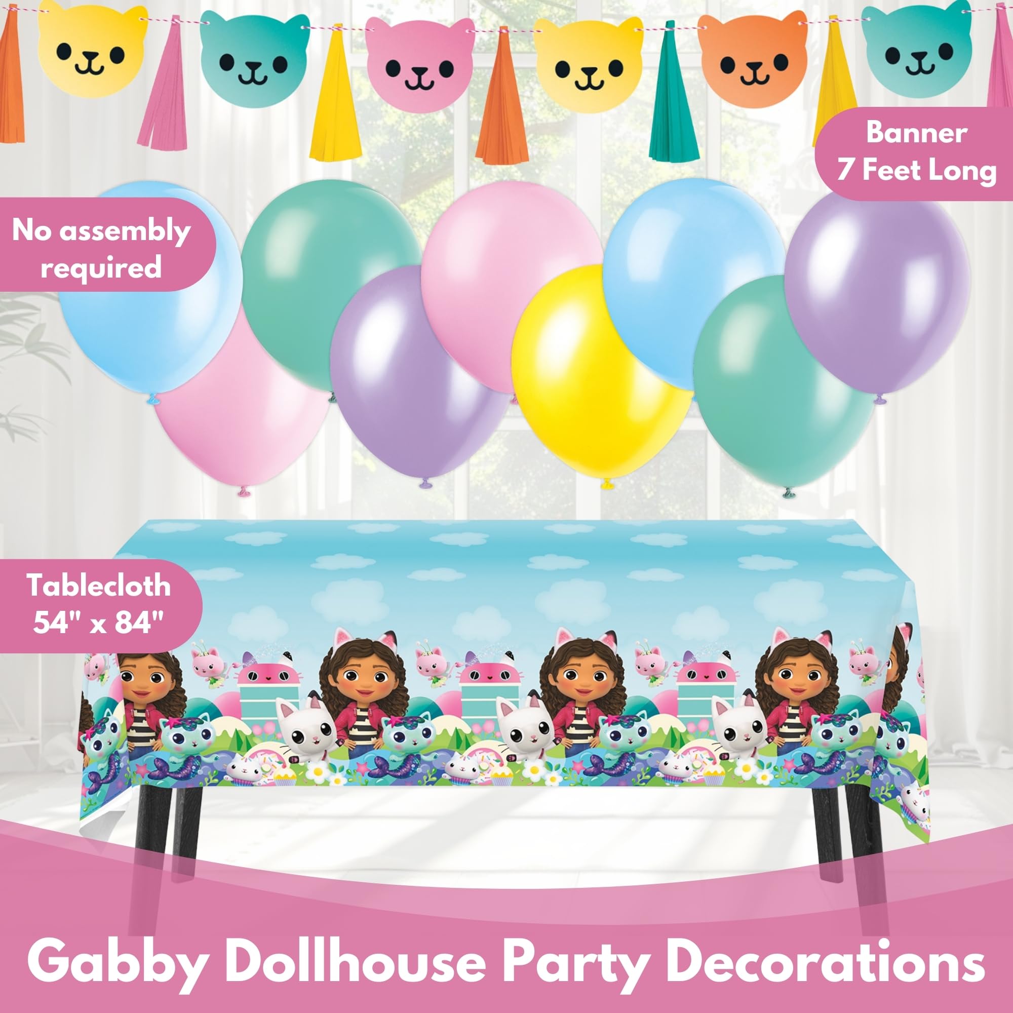 Gabby Dollhouse table cloth protects surfaces during the party