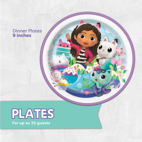 Gabby Dollhouse tableware kit for a complete 32-guest setup.