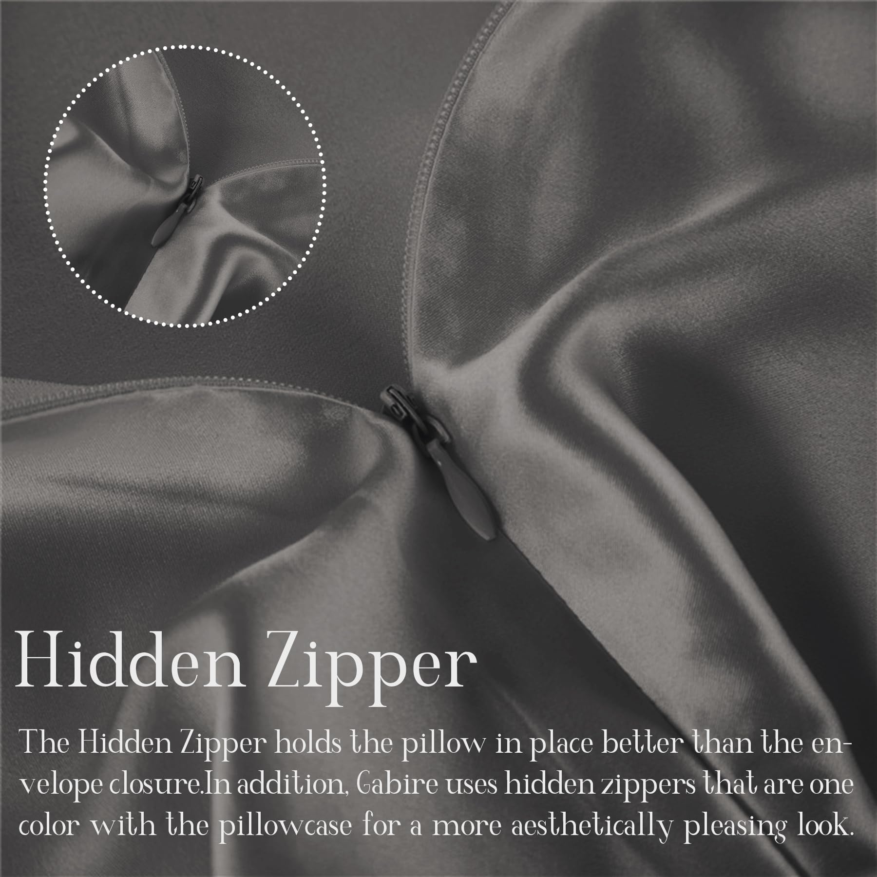 Gabire Mulberry Silk pillowcase grey tone enhances bedding look while preserving skin moisture.