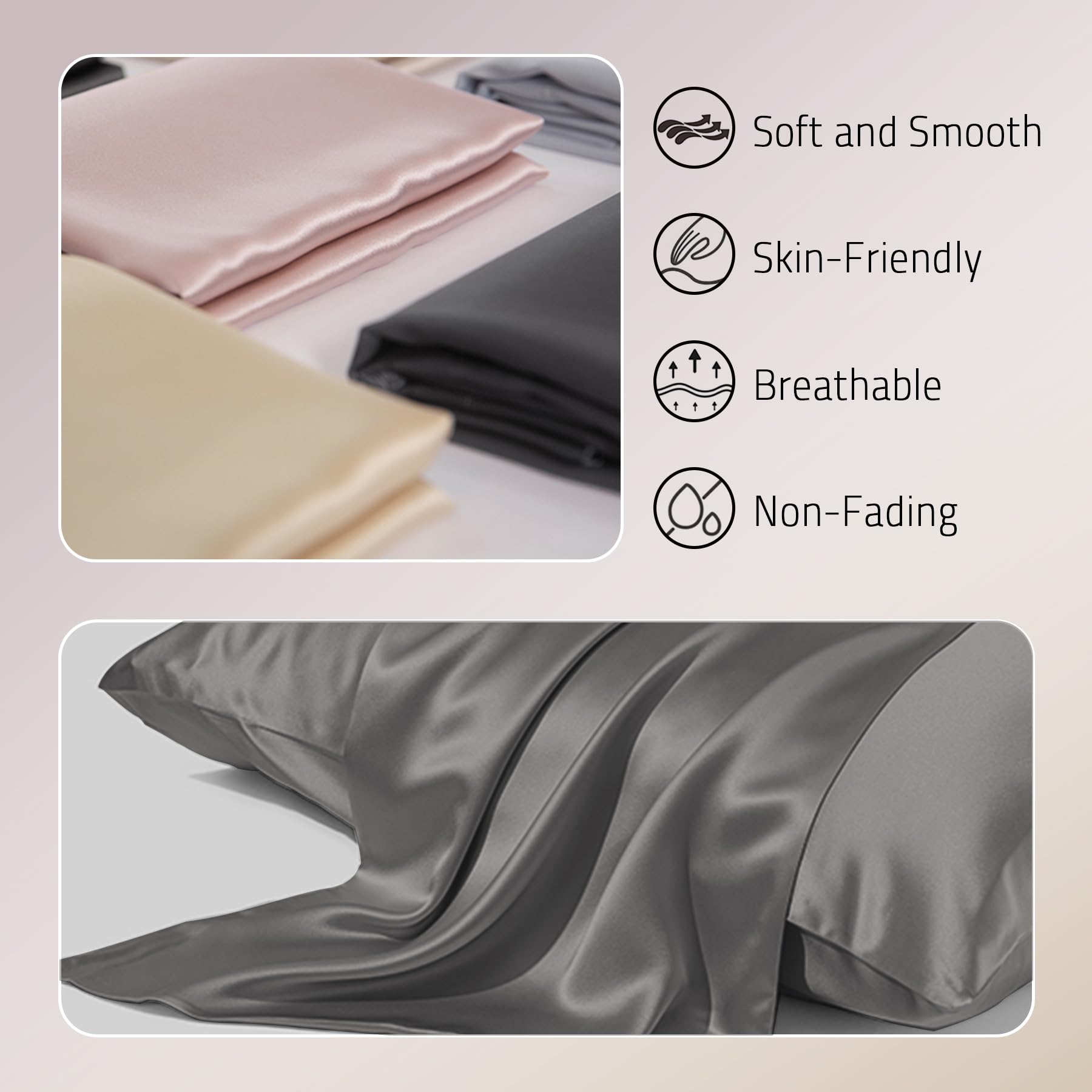 Gabire Mulberry Silk pillowcase two-pack grey offers hair-friendly, cool sleeping.