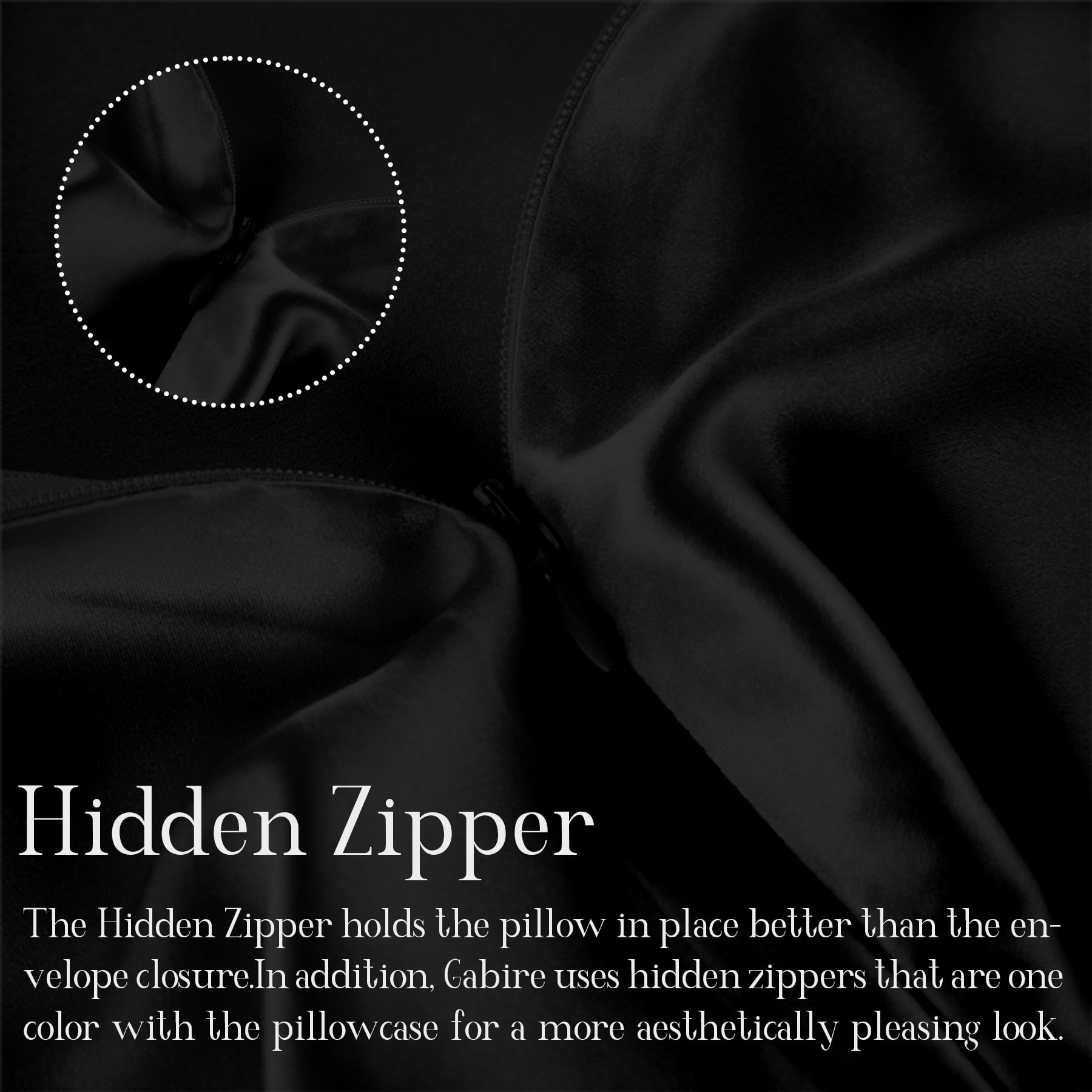 Gabire silk pillowcase care closeup shows machine-wash compatibility and easy maintenance.