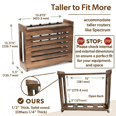 Gadget Garage wooden router storage box wall-mount setup showing space-saving design.