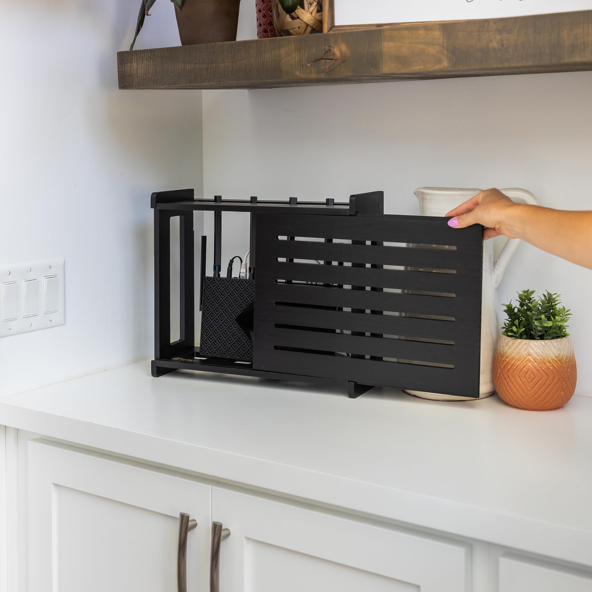 Gadget Garage wooden WiFi router storage box 11-inch interior fits most routers.