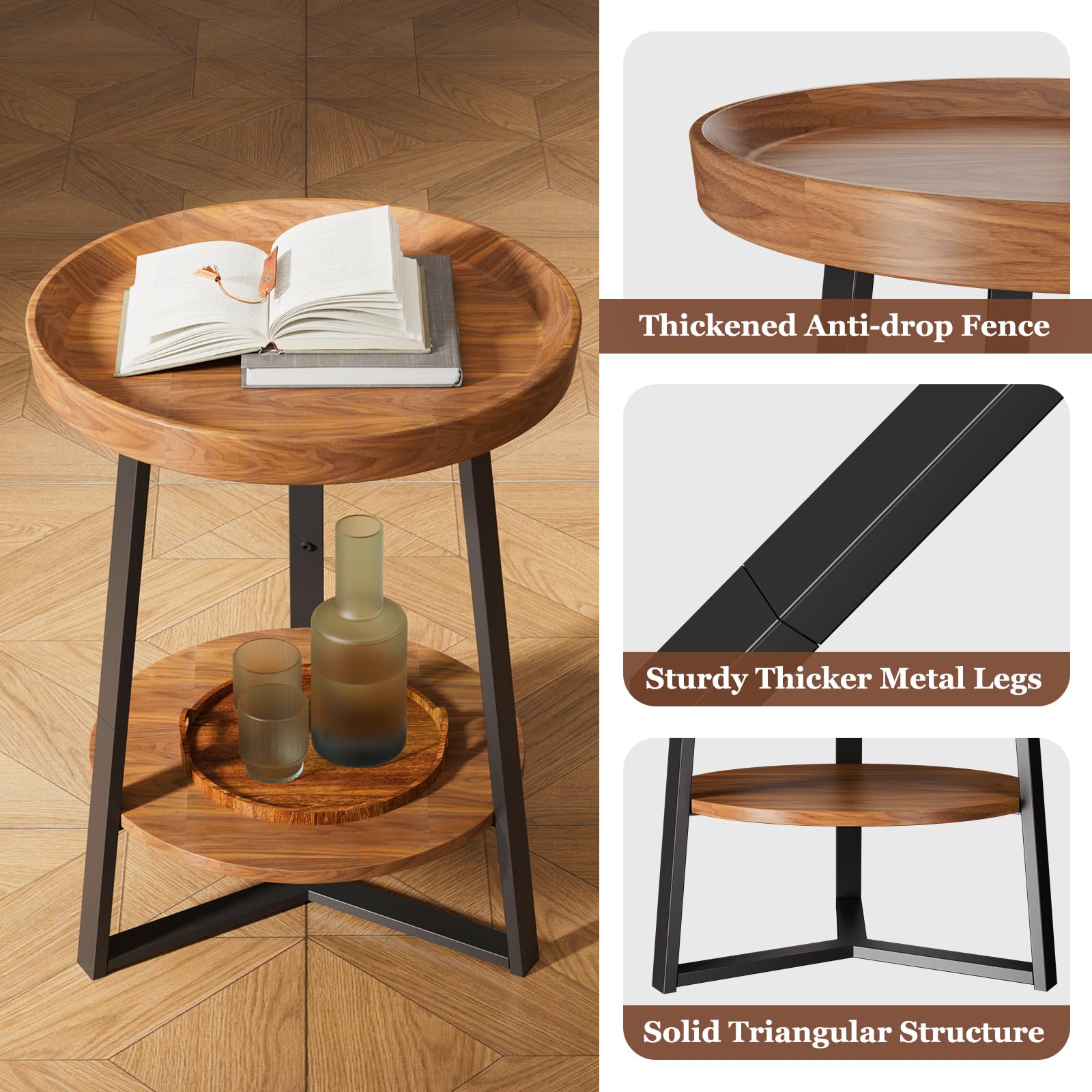 Gadroad round end table black metal frame highlighting sturdy support and modern contrast