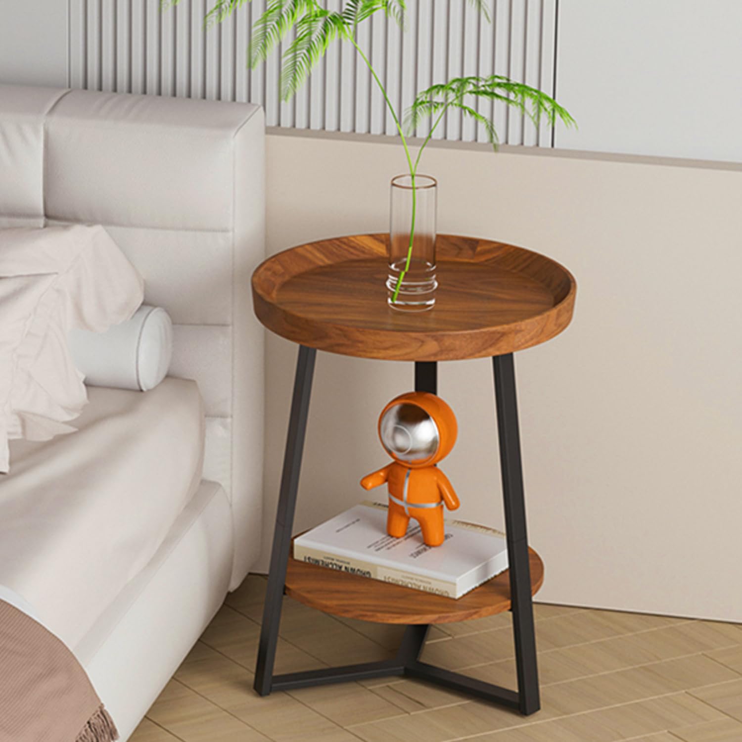 Gadroad round end table in a dorm bedroom setup for versatile use