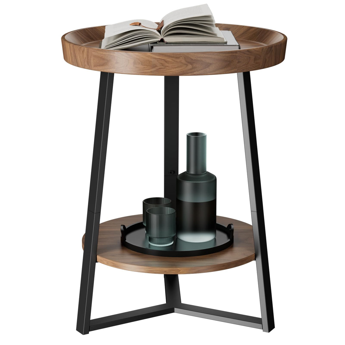 Gadroad round end table with storage shelf demonstrating compact living room organization