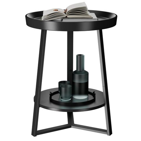 Gadroad round end table with storage shelf in living room for easy access to essentials
