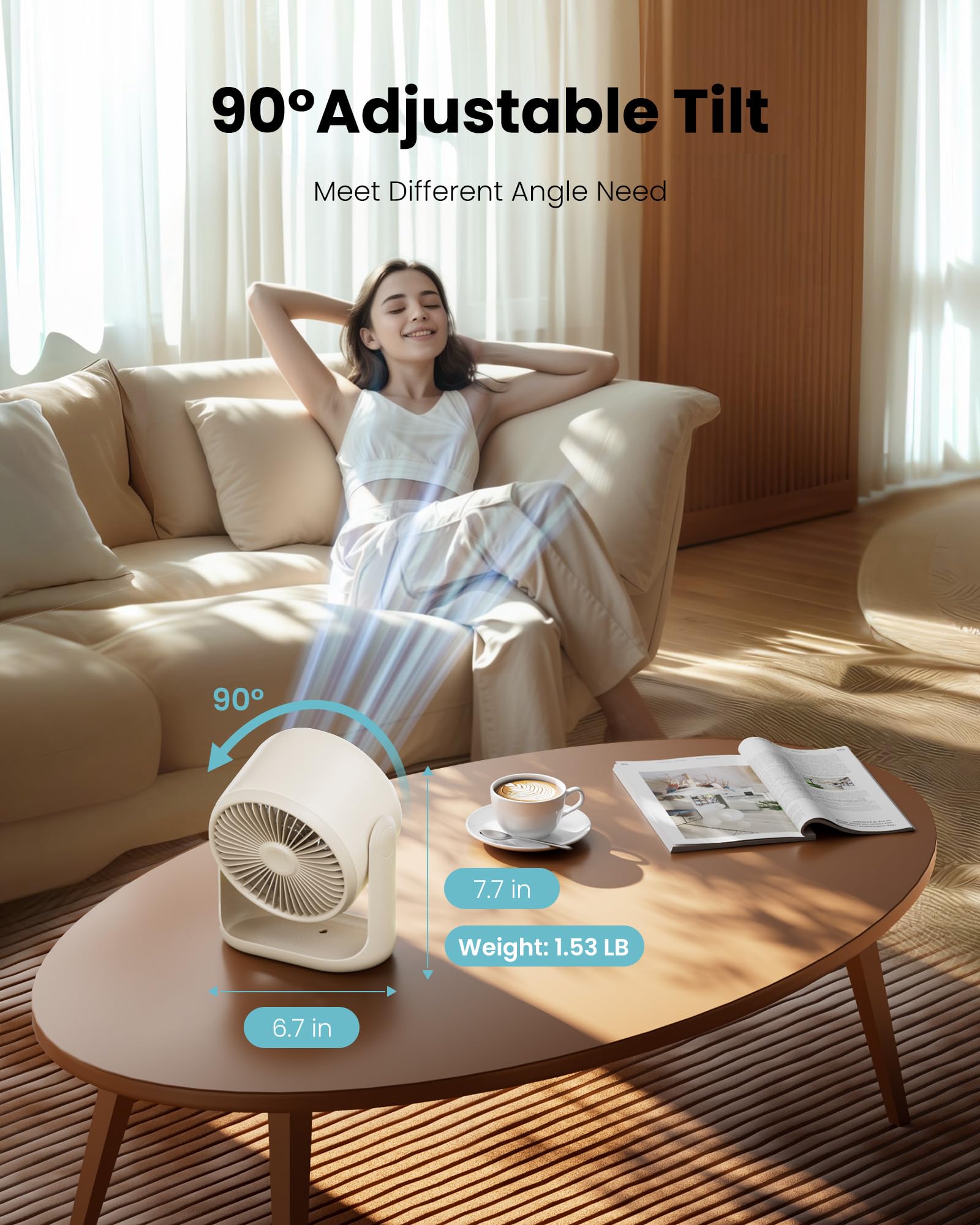 Gaiatop desk fan 90-degree adjustment directs air precisely