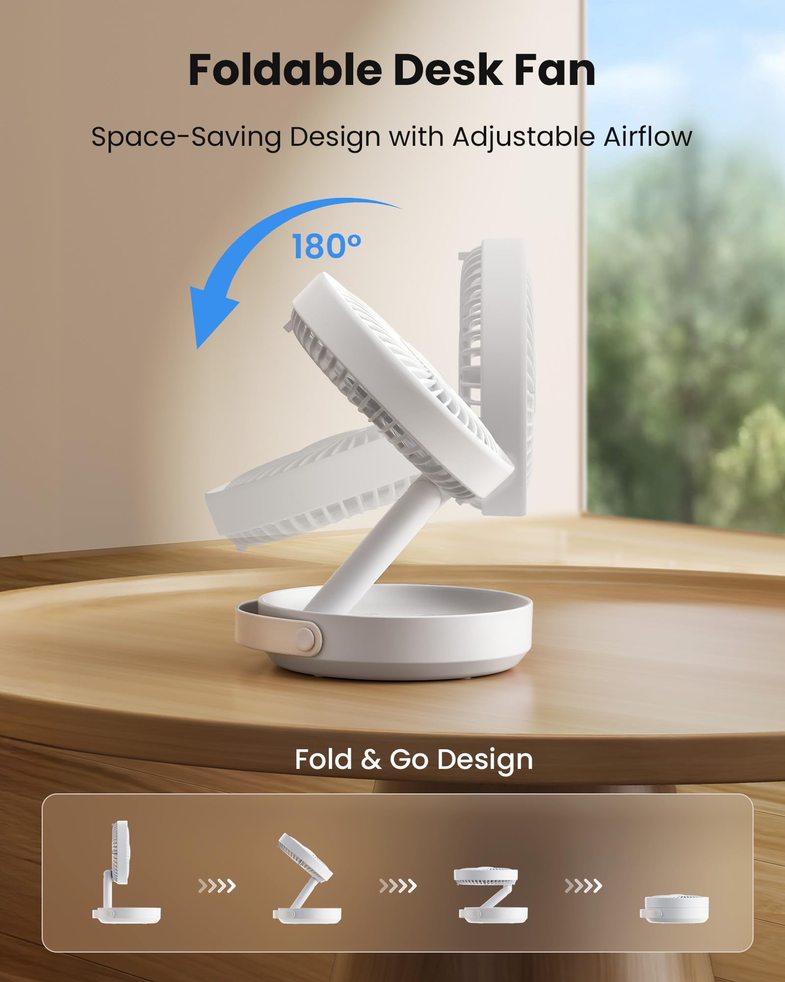 Gaiatop desk fan with LED night light on for cozy bedside use.