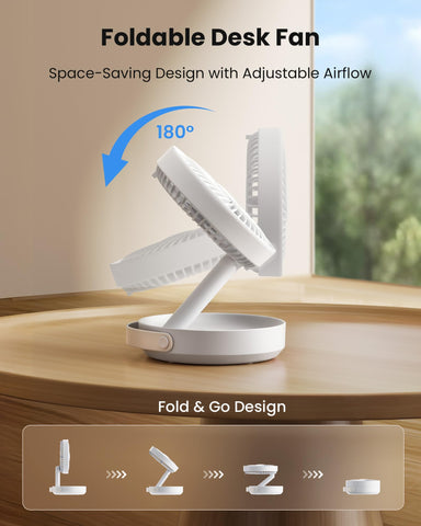 Gaiatop desk fan with LED night light on for cozy bedside use.