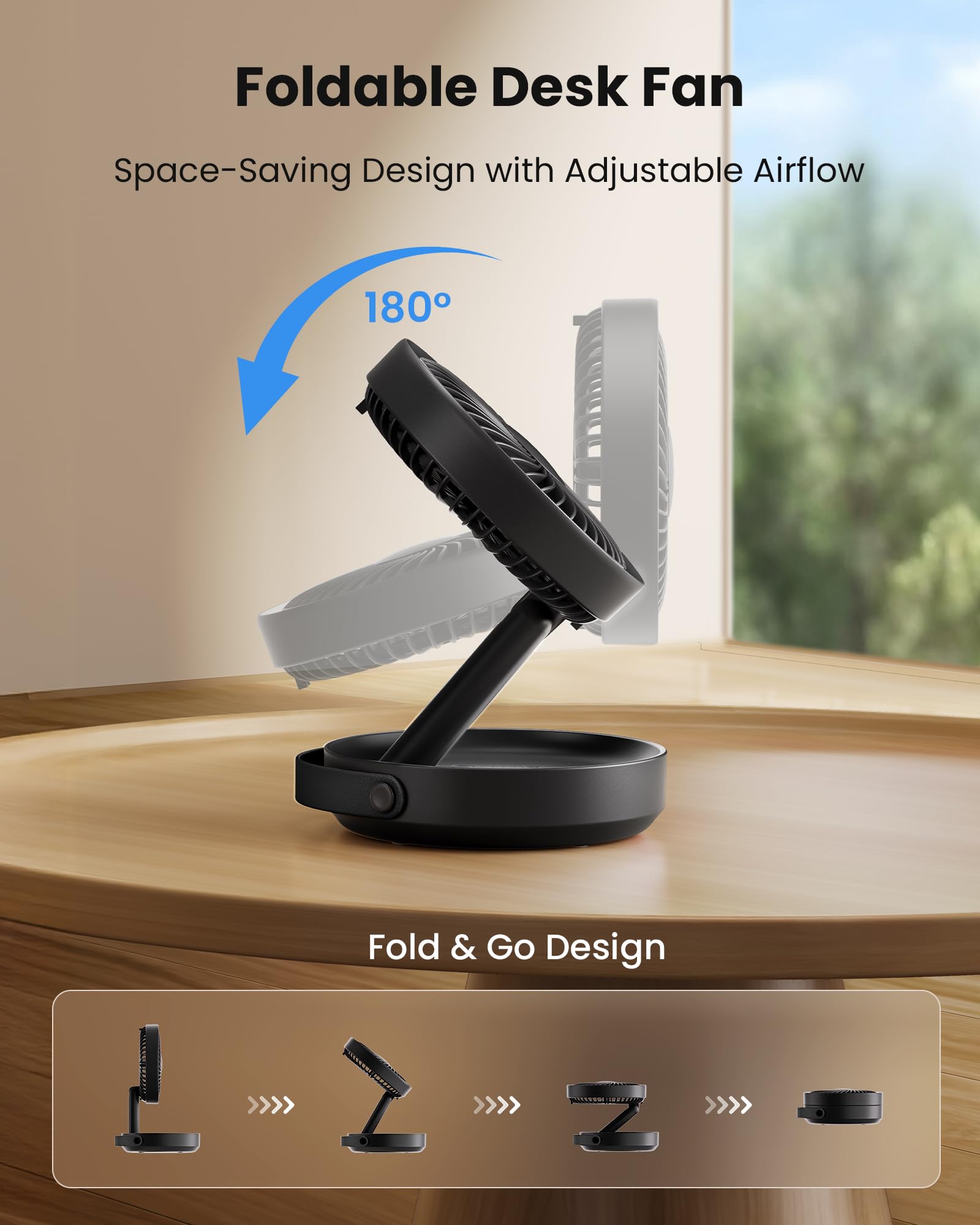 Gaiatop foldable desk fan extended for stable desktop cooling.