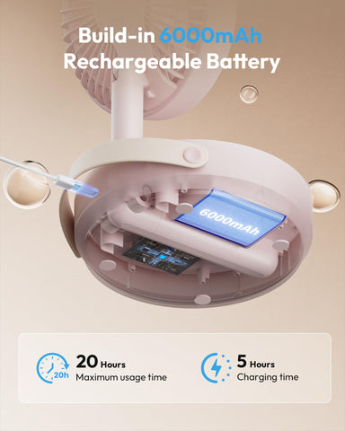 Gaiatop desk fan with 6000mAh battery for unplugged use.