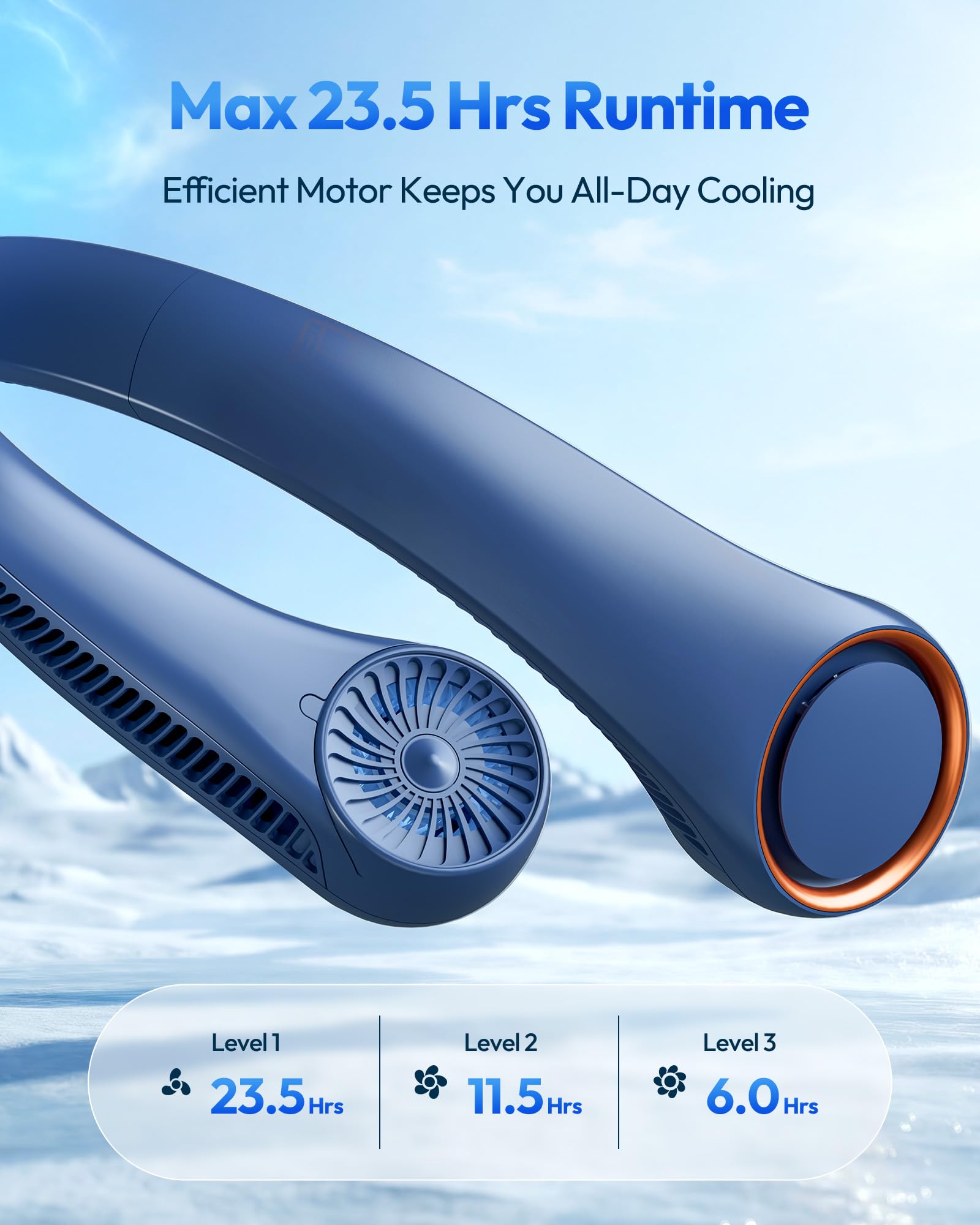 Gaiatop neck fan 23.5 hours runtime for long trips and events.
