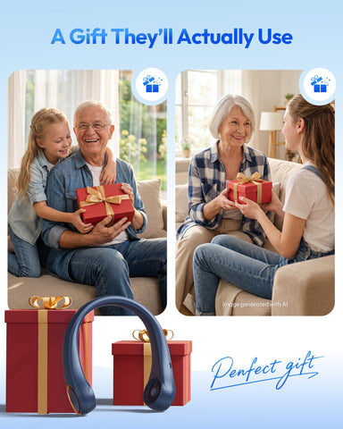 Gaiatop neck fan navy blue color adds stylish portability for everyday use.