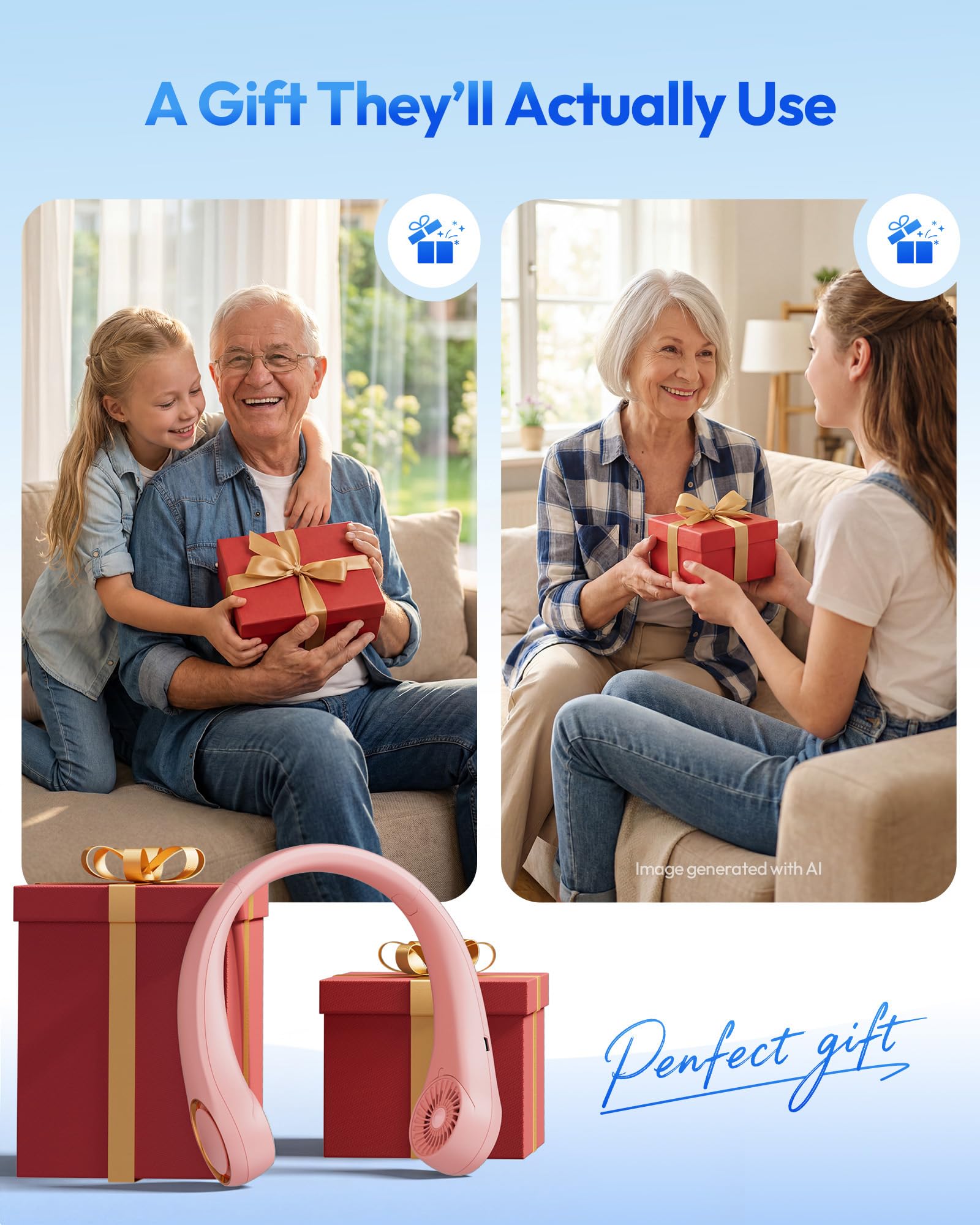 Gaiatop pink compact neck fan makes a stylish summer gift.