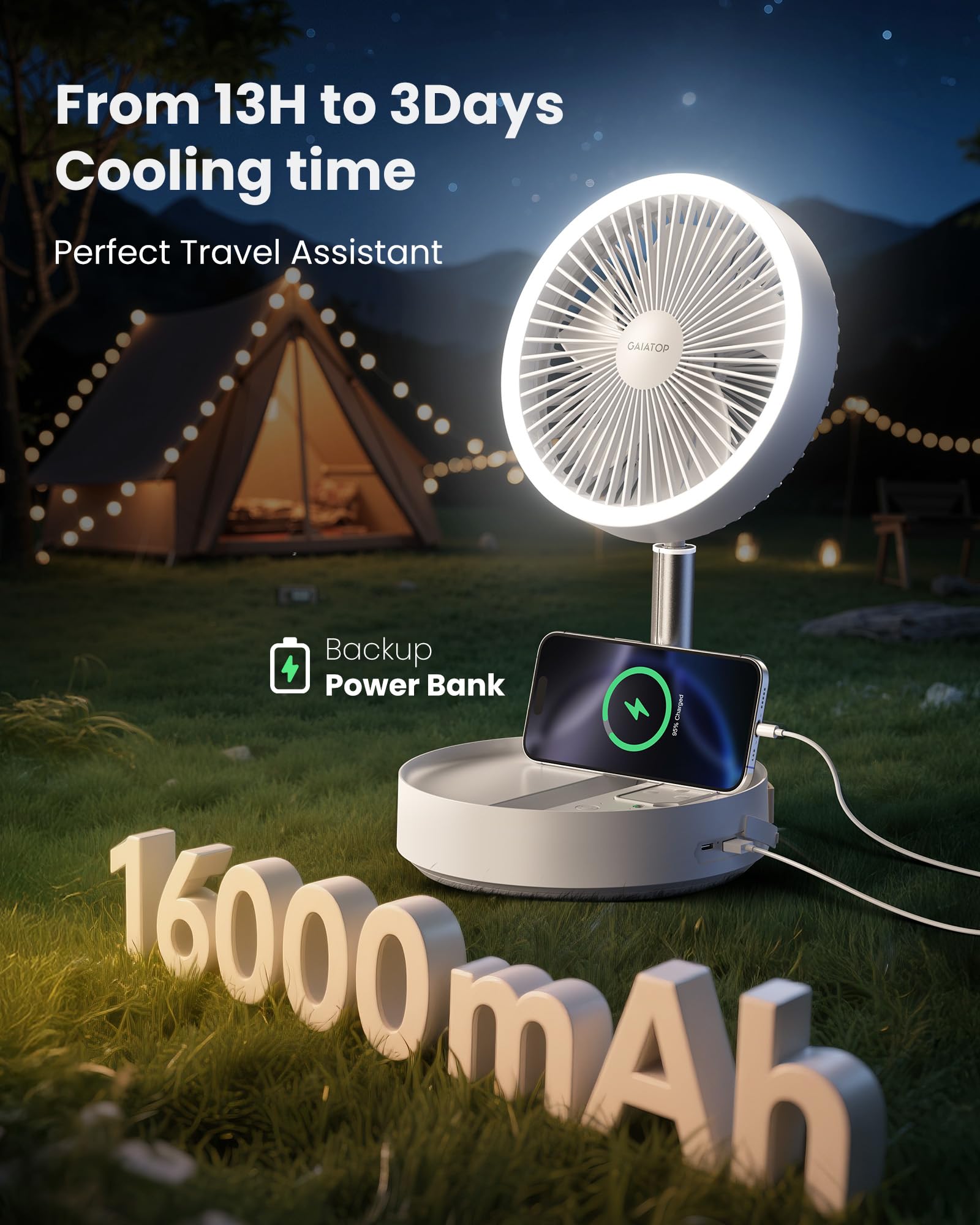 Gaiatop Portable Pedestal Fan extended height showing flexible climate control