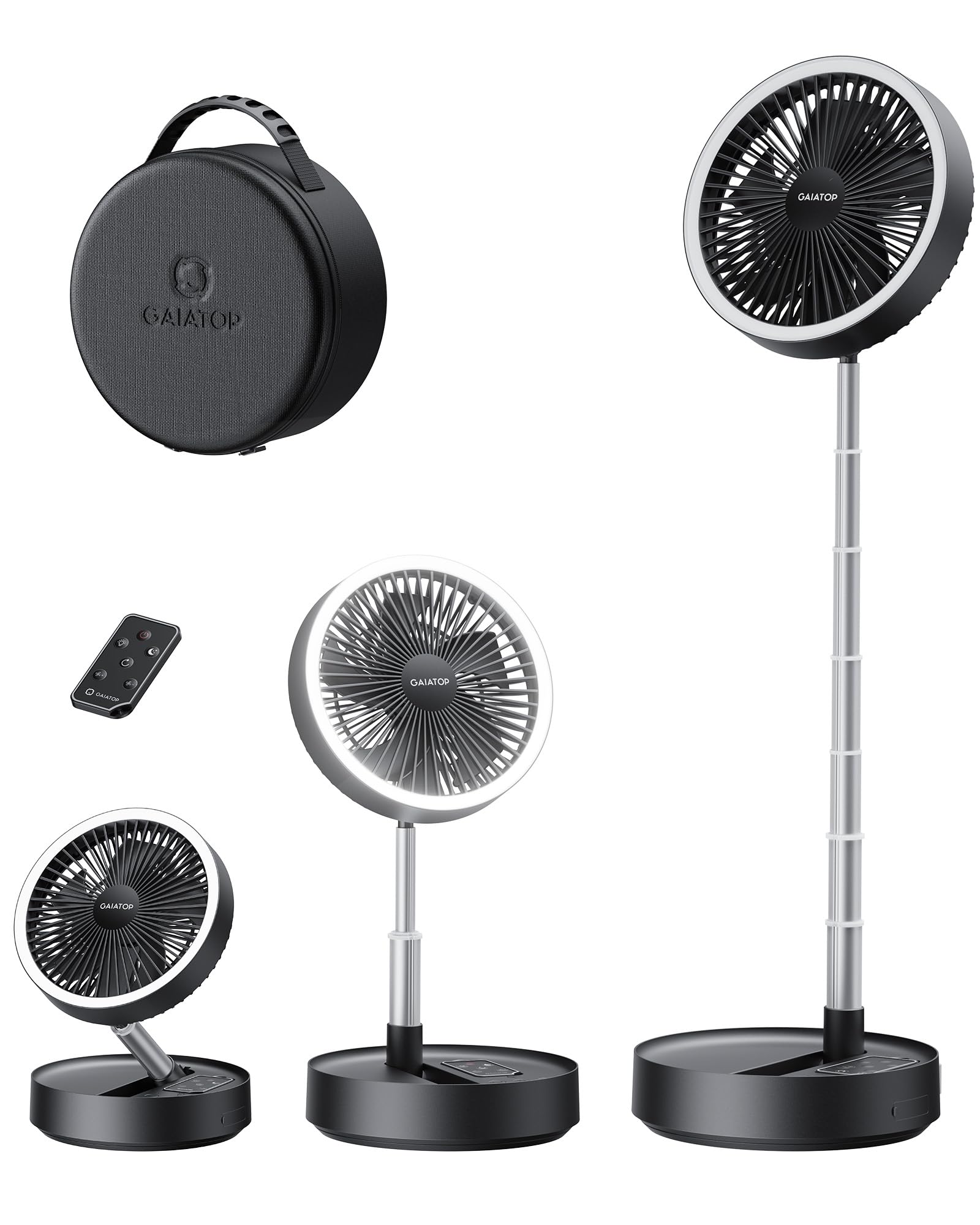Gaiatop portable pedestal fan folded-compact, ideal for travel packing and quick setup.
