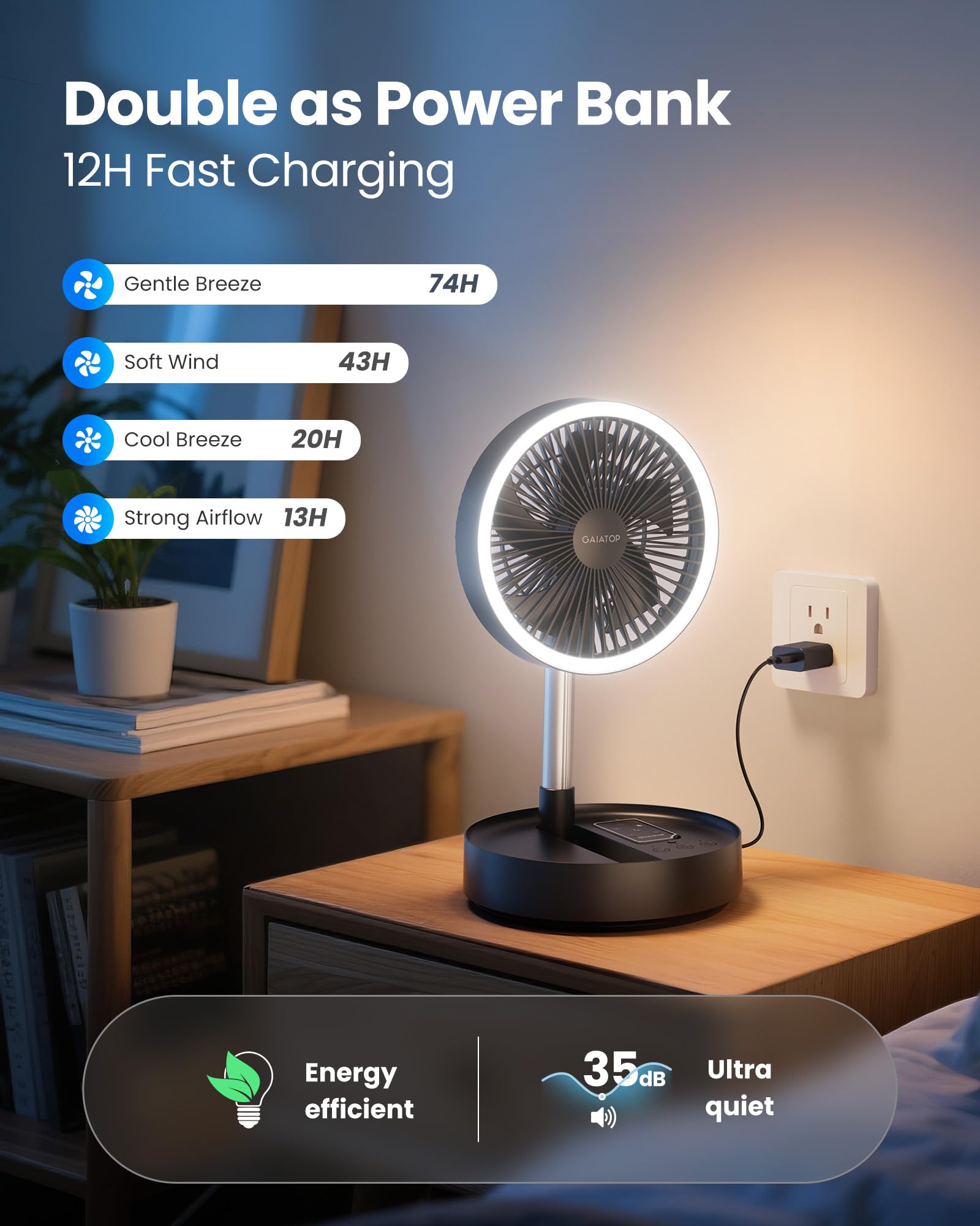 Gaiatop remote control simplifies adjusting speed, light, and oscillation without moving.
