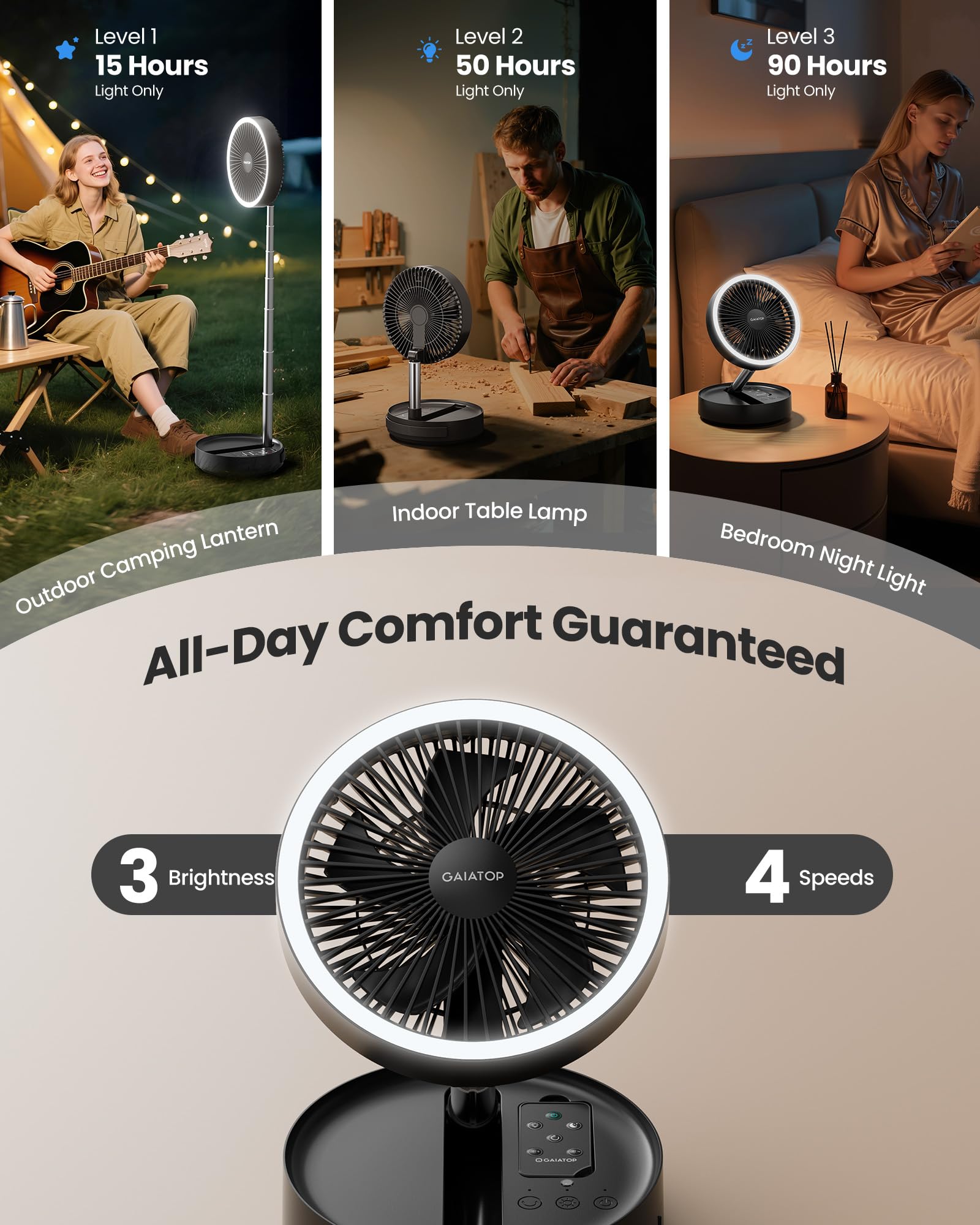 Gaiatop pedestal fan tilt head enables directional airflow for personalized comfort.