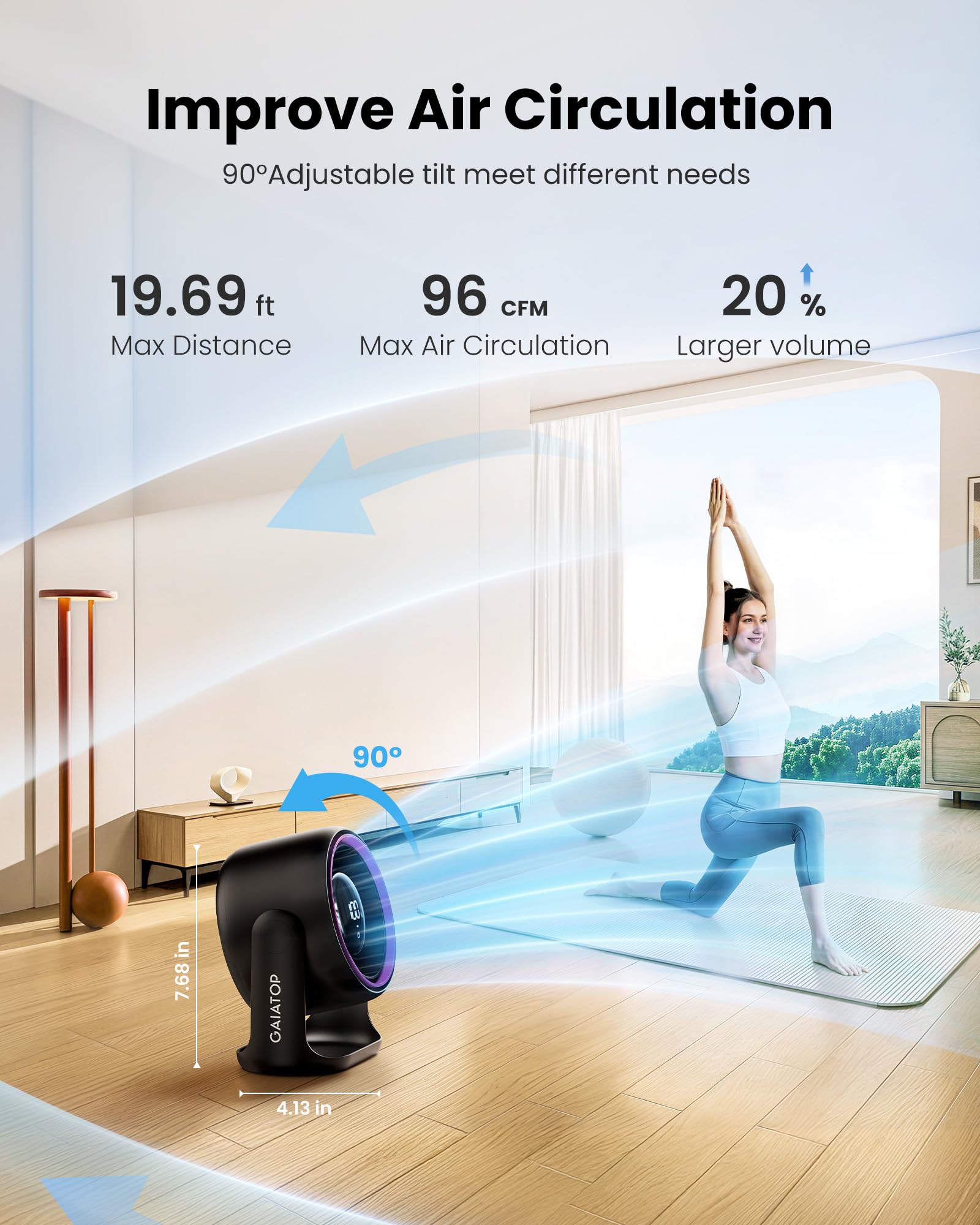 Gaiatop portable small desk fan for travel or bedside use.