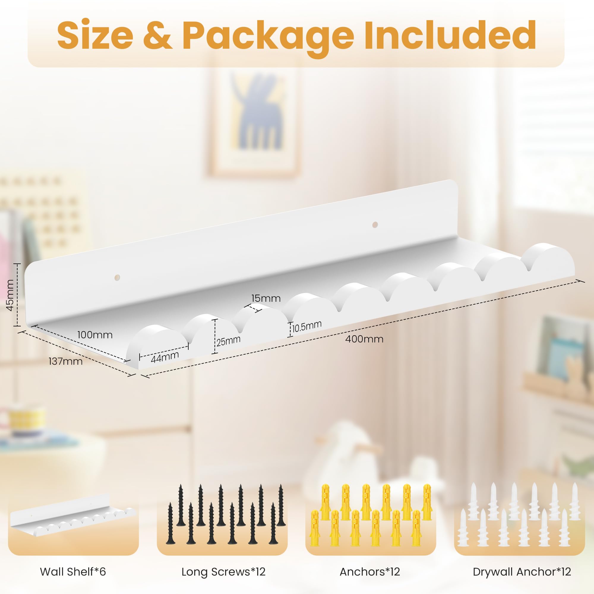 Gailia versatile decor shelf for nursery or bathroom storage and display.