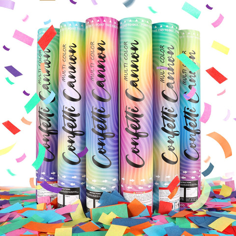 Gailroso Confetti Poppers 6-pack assembly unleash a vivid color display for celebrations.