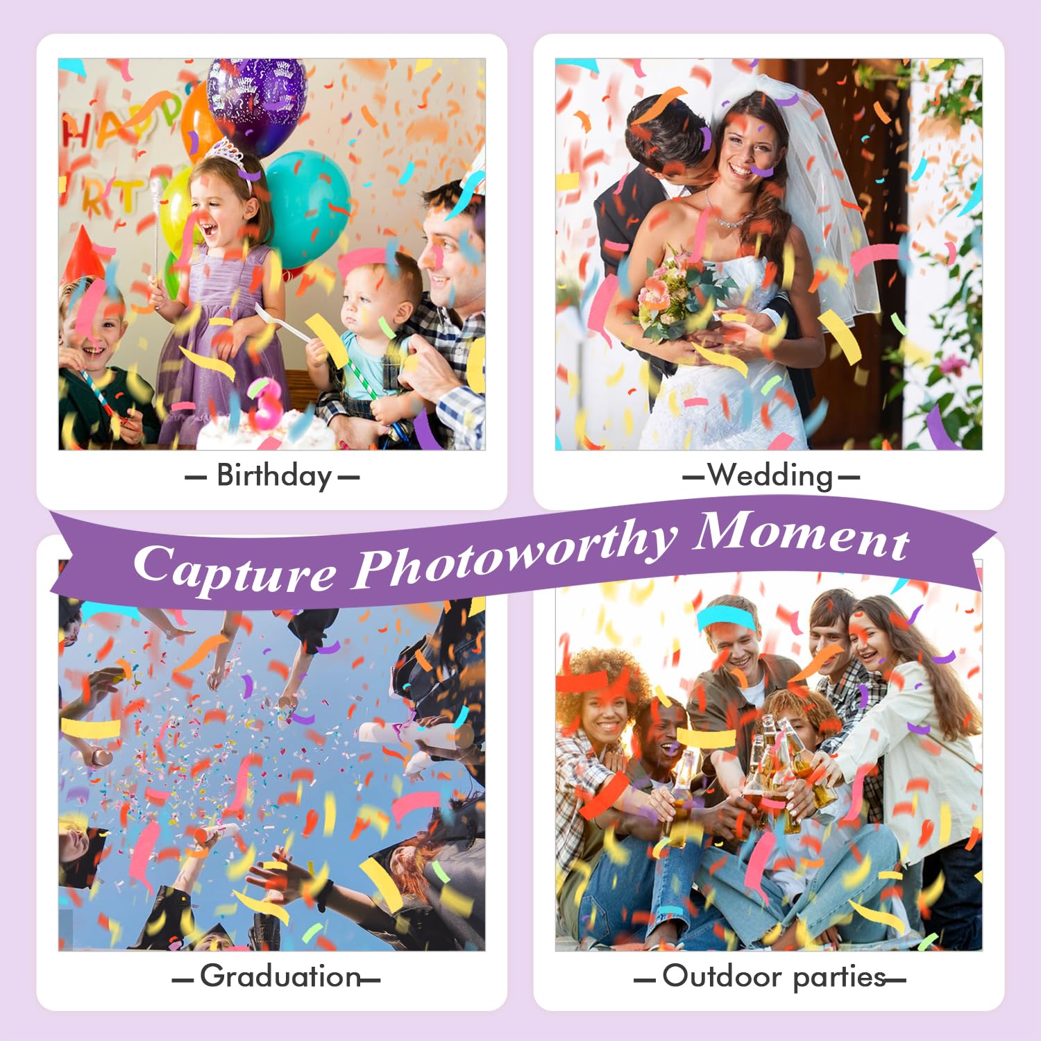 Gailroso Confetti Poppers ideal for birthdays, weddings, graduations and other milestones.
