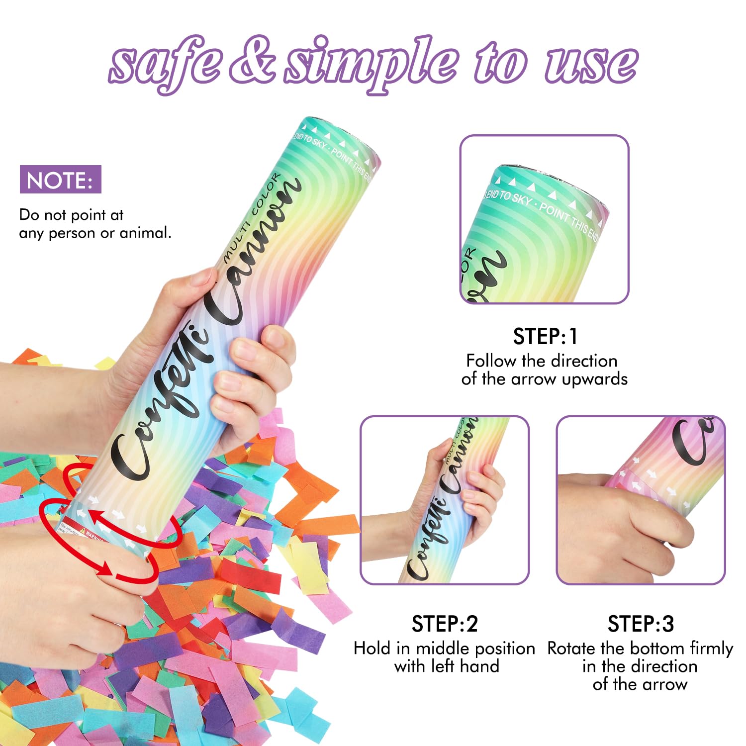 Gailroso Confetti Poppers safety net prevents stray debris for safer celebrations.