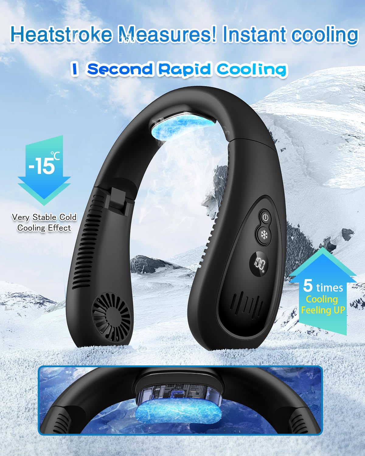 GAITIR neck air conditioner shows battery level for uninterrupted cooling.