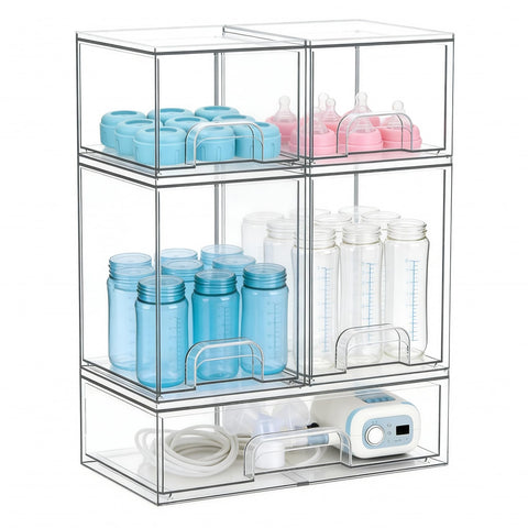 Gajiuhon baby bottle organizer with stackable acrylic keeps counters clean.