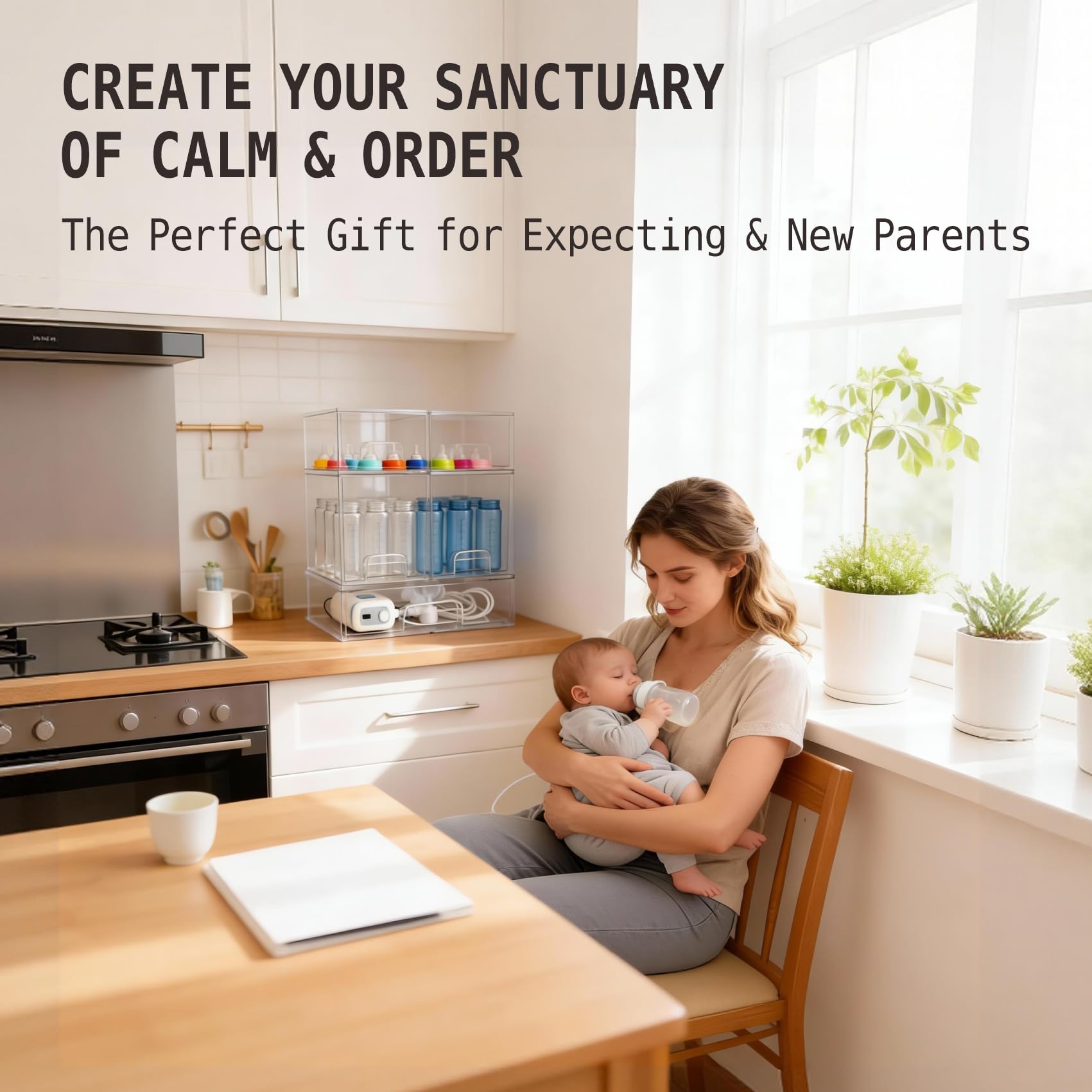 Gajiuhon countertop organizer suited for nursery, kitchen, and vanity spaces.