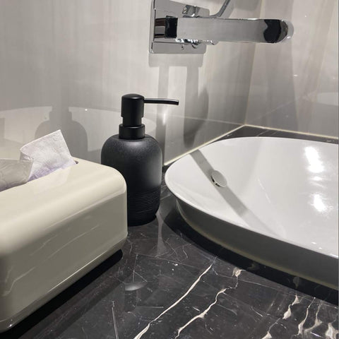 GalDal embossed base closeup, gravel texture enhances counter stability