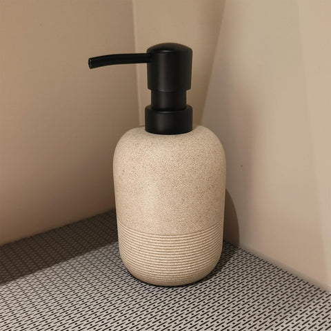 GalDal beige resin liquid dispenser for stylish bathroom decor.