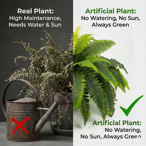 Galebeiren natural-look artificial fern packaging can be reshaped.