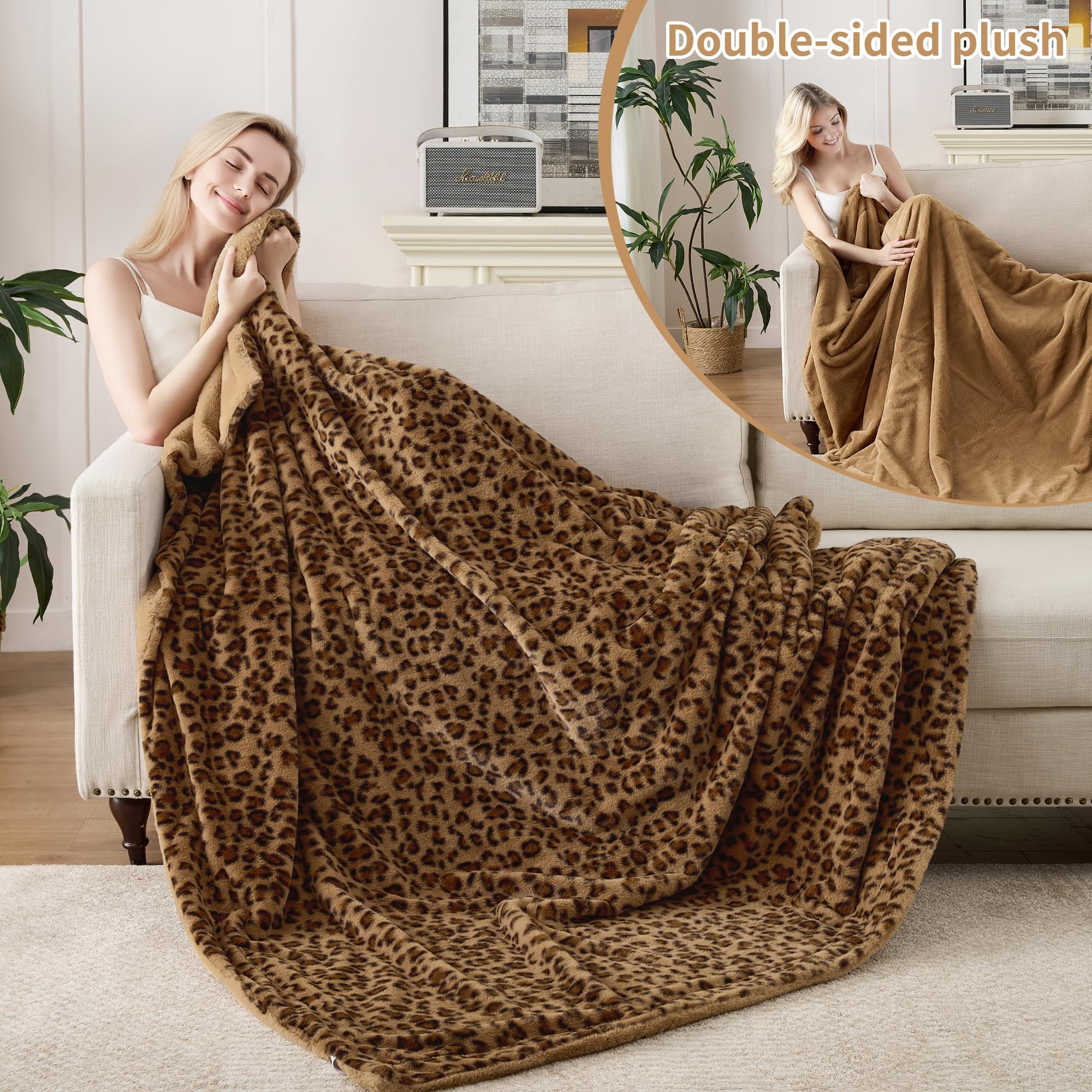 GALMAXS7 Cheetah Throw brown 50x60 back reveals cozy underside.
