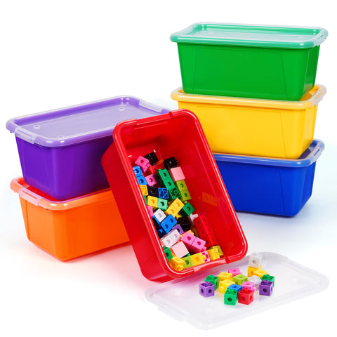 GAMENOTE 6qt storage bin with lid, closed for secure, stackable organization.