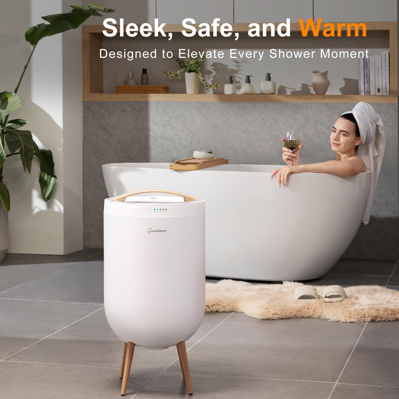 GAMOHOME towel warmer interior showing two-towel capacity for warmth
