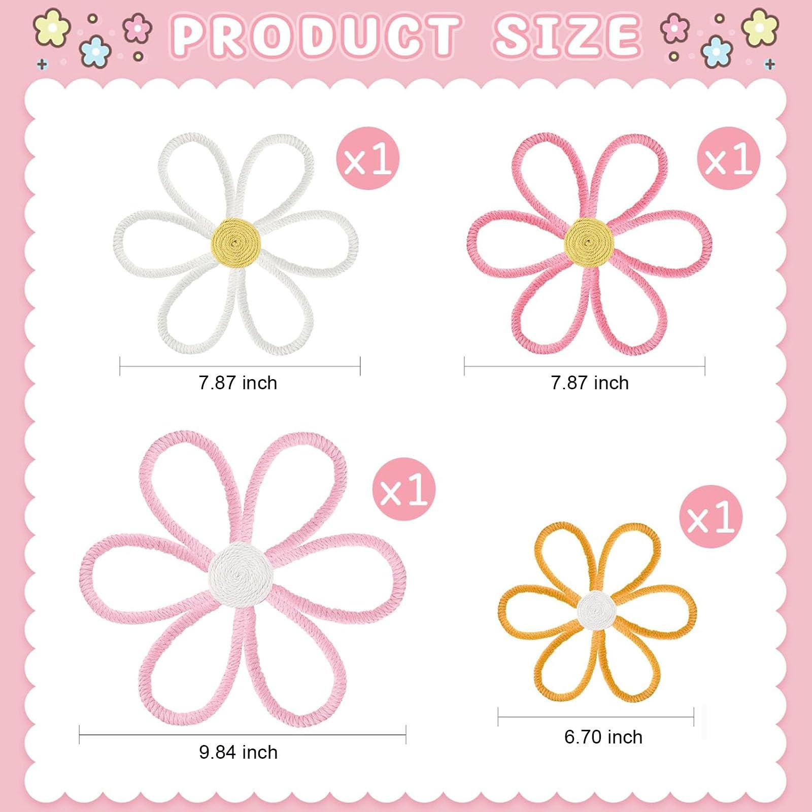 Ganeen Daisy wall hanging 6-petal close-up showcases textured handmade detail.