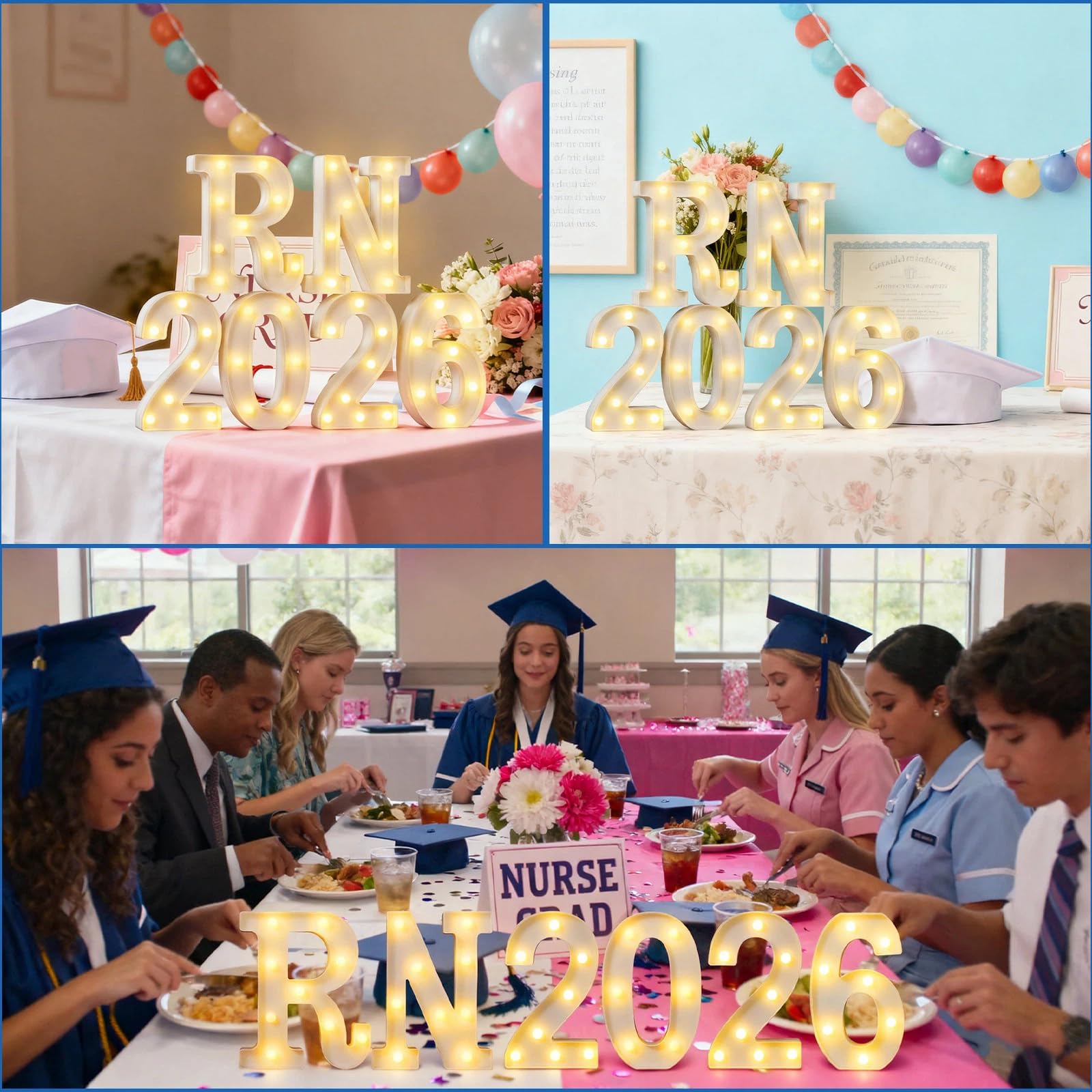 Ganeen RN2026 warm white glow suits nursing graduation celebrations.