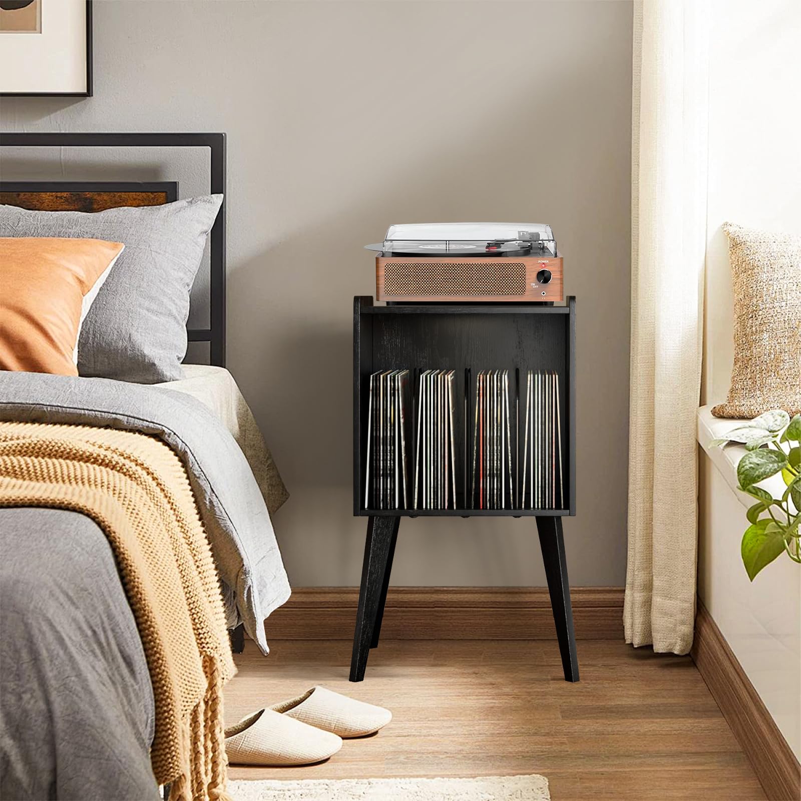 Gannyfer Record Player Stand in a bedroom setup.