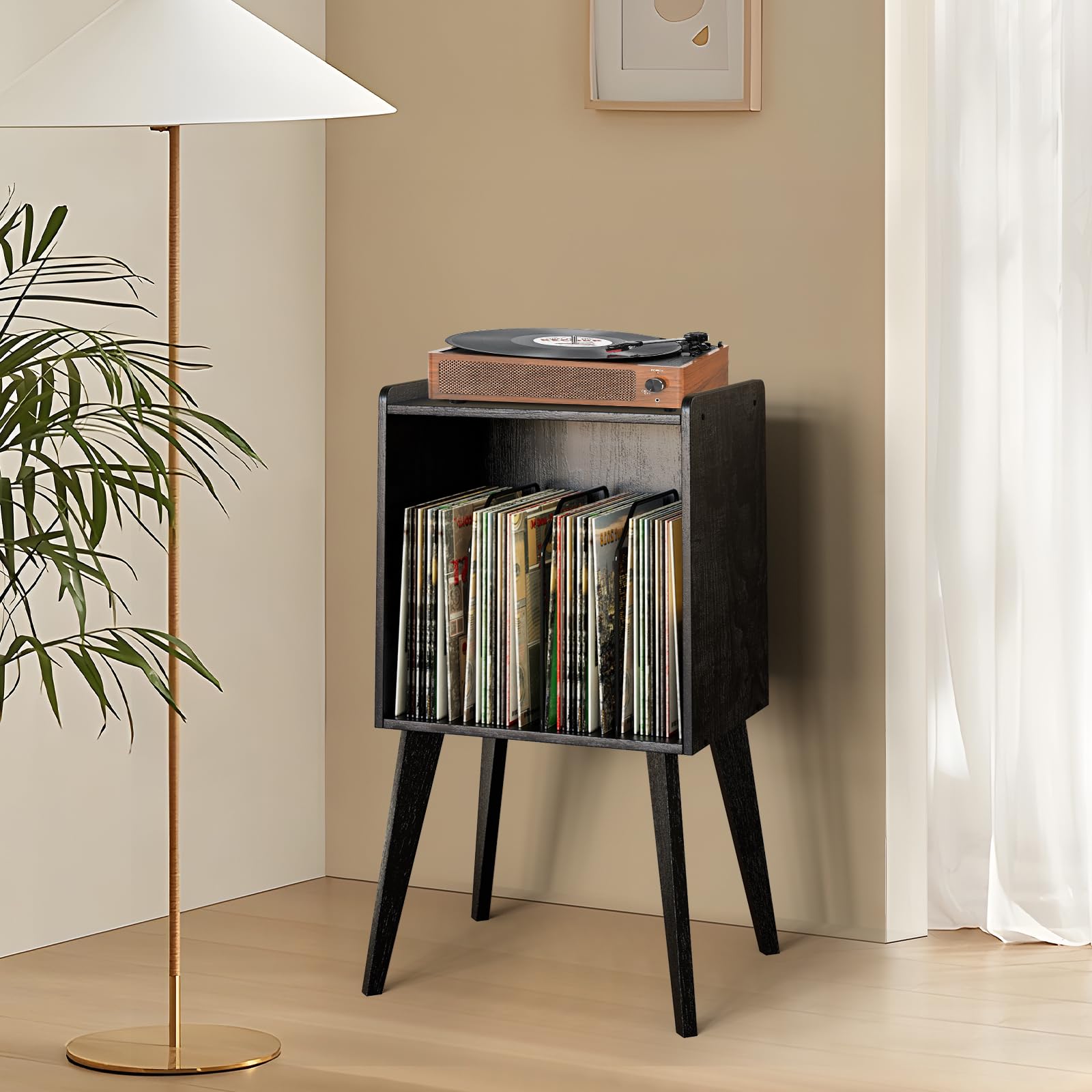 Gannyfer Record Player Stand keeps vinyl neatly organized and accessible.