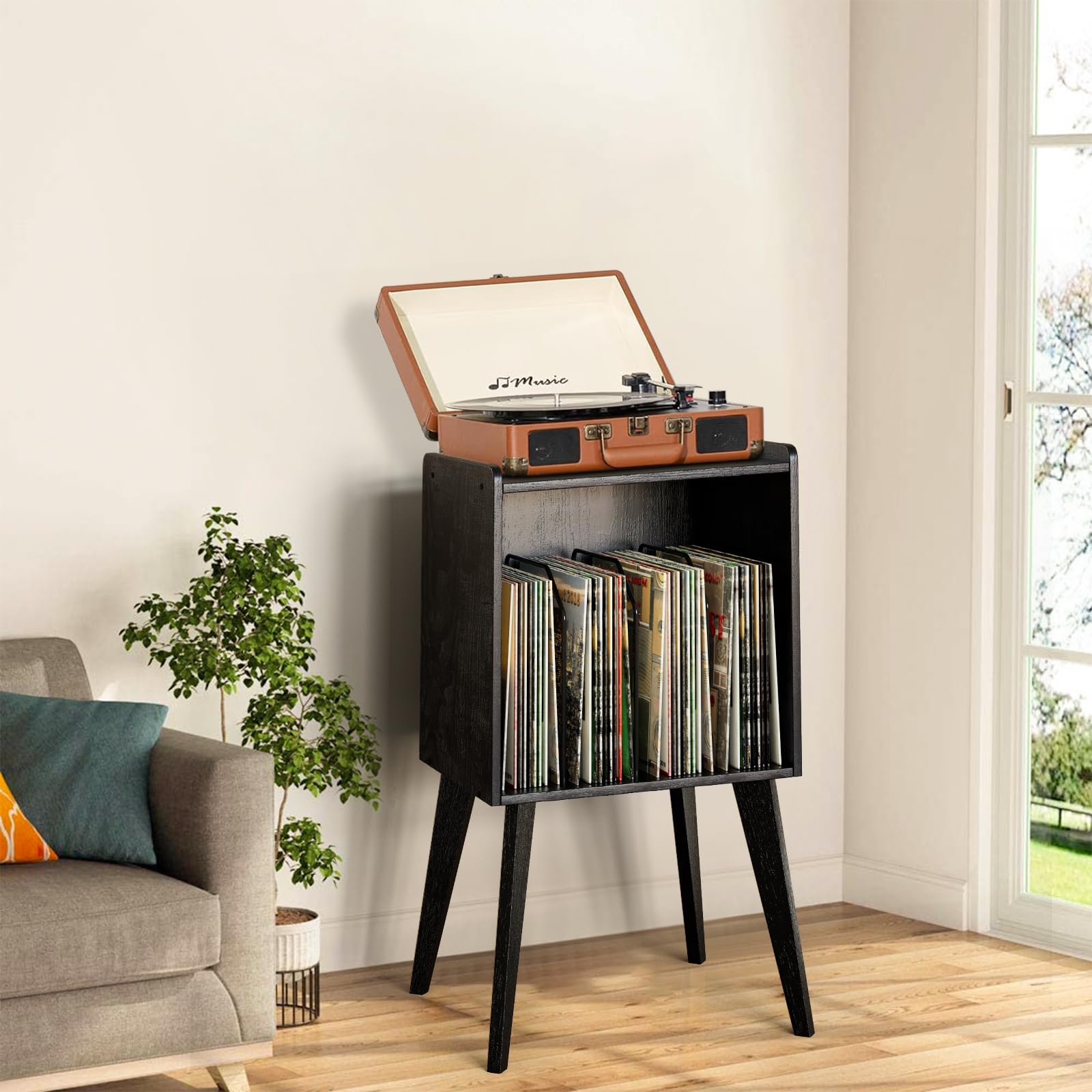 Gannyfer Record Player Stand showcases space-saving design for small spaces.